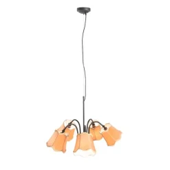 QAZQA Pendelleuchten|Wohnzimmerlampen*Klassische Hängelampe schwarz mit Lampenschirm gold 5-flammig - Nona