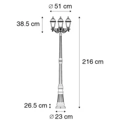 QAZQA Gartenbeleuchtung|Laternen Außen*Klassische Laterne schwarz 3-Licht IP44 - Hauptstadt