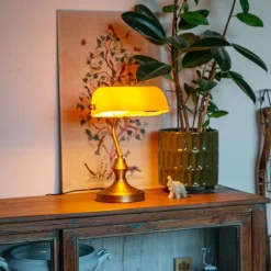 QAZQA Tischlampen|Wohnzimmerlampen*Klassische Notarlampe Bronze mit Braunglas - Banker