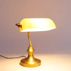 QAZQA Tischlampen|Wohnzimmerlampen*Klassische Notarlampe Bronze mit Braunglas - Banker