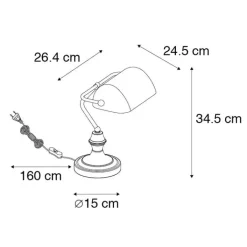 QAZQA Tischlampen|Wohnzimmerlampen*Klassische Notarlampe Bronze mit Braunglas - Banker