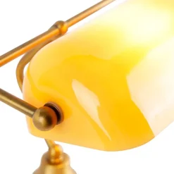 QAZQA Tischlampen|Wohnzimmerlampen*Klassische Notarlampe Bronze mit Braunglas - Banker