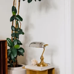 QAZQA Tischlampen|Wohnzimmerlampen*Klassische Notarlampe Gold mit geräuchertem Spiegelglas - Banker
