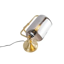 QAZQA Tischlampen|Wohnzimmerlampen*Klassische Notarlampe Gold mit geräuchertem Spiegelglas - Banker