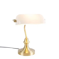 QAZQA Tischlampen|Wohnzimmerlampen*Klassische Notarlampe Gold mit Opalglas - Banker