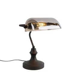 QAZQA Tischlampen|Wohnzimmerlampen*Klassische Notarlampe schwarz mit geräuchertem Spiegelglas - Banker