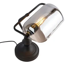 QAZQA Tischlampen|Wohnzimmerlampen*Klassische Notarlampe schwarz mit geräuchertem Spiegelglas - Banker