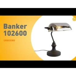 QAZQA Tischlampen|Wohnzimmerlampen*Klassische Notarlampe schwarz mit geräuchertem Spiegelglas - Banker
