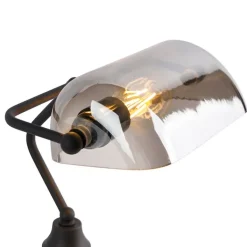QAZQA Tischlampen|Wohnzimmerlampen*Klassische Notarlampe schwarz mit geräuchertem Spiegelglas - Banker