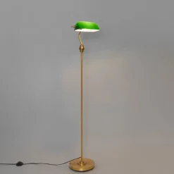 QAZQA Stehlampen|Wohnzimmerlampen*Klassische Notar-Stehlampe Bronze mit grünem Glas - Banker