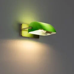 QAZQA Schlafzimmerlampen|Küchenlampen*Klassische Notar-Wandleuchte aus Messing mit grünem Glas – Banker