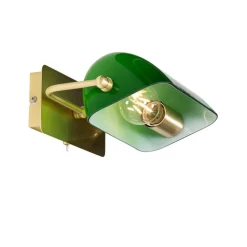 QAZQA Schlafzimmerlampen|Küchenlampen*Klassische Notar-Wandleuchte aus Messing mit grünem Glas – Banker