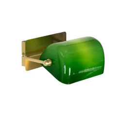QAZQA Schlafzimmerlampen|Küchenlampen*Klassische Notar-Wandleuchte aus Messing mit grünem Glas – Banker