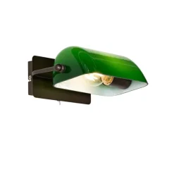 QAZQA Wandleuchten|Esszimmerlampen*Klassische Notar-Wandleuchte aus dunkler Bronze mit grünem Glas – Banker