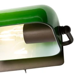 QAZQA Wandleuchten|Esszimmerlampen*Klassische Notar-Wandleuchte aus dunkler Bronze mit grünem Glas – Banker