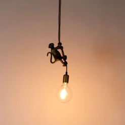 QAZQA Pendelleuchten|Wohnzimmerlampen*Klassische Pendelleuchte Gold mit Seil - Animal Monkey