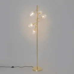 QAZQA Stehlampen|Wohnzimmerlampen*Klassische Stehlampe Gold mit Glas - Elien