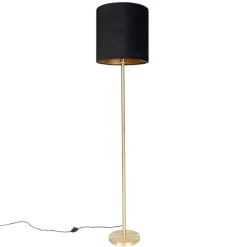 QAZQA Stehlampen|Wohnzimmerlampen*Klassische Stehlampe Messing mit schwarzem Schirm 40 cm - Simplo