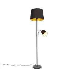QAZQA Stehlampen|Wohnzimmerlampen*Klassische Stehlampe schwarz mit Gold und Leselicht - Retro