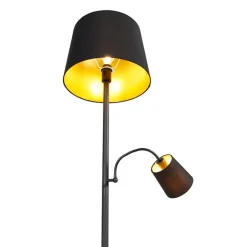 QAZQA Stehlampen|Wohnzimmerlampen*Klassische Stehlampe schwarz mit Gold und Leselicht - Retro