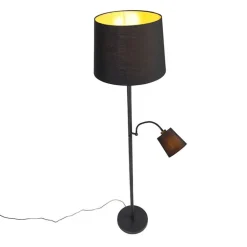 QAZQA Stehlampen|Wohnzimmerlampen*Klassische Stehlampe schwarz mit Gold und Leselicht - Retro