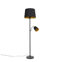QAZQA Stehlampen|Wohnzimmerlampen*Klassische Stehlampe schwarz mit Gold und Leselicht - Retro