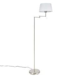 QAZQA Stehlampen|Wohnzimmerlampen*Klassische Stehlampe Stahl mit weißem Schirm verstellbar - Ladas