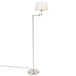 QAZQA Stehlampen|Wohnzimmerlampen*Klassische Stehlampe Stahl mit weißem Schirm verstellbar - Ladas