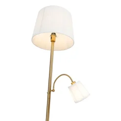 QAZQA Schlafzimmerlampen|Esszimmerlampen*Klassische Stehleuchte Bronze Stoffschirm Weiß mit Leselampe - Retro