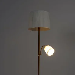 QAZQA Schlafzimmerlampen|Esszimmerlampen*Klassische Stehleuchte Bronze Stoffschirm Weiß mit Leselampe - Retro