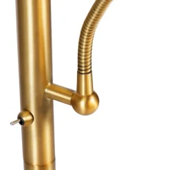 QAZQA Schlafzimmerlampen|Esszimmerlampen*Klassische Stehleuchte Bronze Stoffschirm Weiß mit Leselampe - Retro