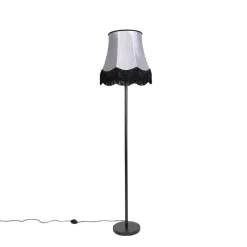 QAZQA Stehlampen|Wohnzimmerlampen*Klassische Stehleuchte schwarz mit Granny B Schirm grau - Simplo