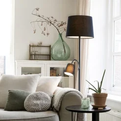 QAZQA Lampen Für Dein Homeoffice|Stehlampen*Klassische Stehleuchte schwarz mit schwarzem Lampenschirm und Leselicht - Retro