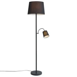QAZQA Lampen Für Dein Homeoffice|Stehlampen*Klassische Stehleuchte schwarz mit schwarzem Lampenschirm und Leselicht - Retro
