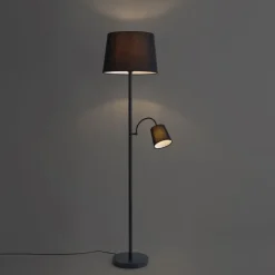QAZQA Lampen Für Dein Homeoffice|Stehlampen*Klassische Stehleuchte schwarz mit schwarzem Lampenschirm und Leselicht - Retro