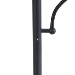 QAZQA Lampen Für Dein Homeoffice|Stehlampen*Klassische Stehleuchte schwarz mit schwarzem Lampenschirm und Leselicht - Retro