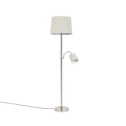 QAZQA Lampen Für Dein Homeoffice|Stehlampen*Klassische Stehleuchte Stahl mit grauem Lampenschirm und Leselicht - Retro