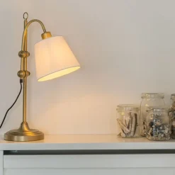 QAZQA Lampen Für Dein Homeoffice|Tischlampen*Klassische Tischlampe Bronze mit weißem Schirm - Ashley