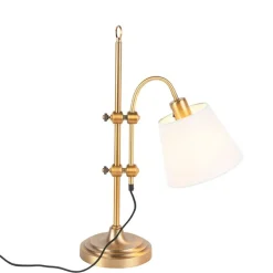 QAZQA Lampen Für Dein Homeoffice|Tischlampen*Klassische Tischlampe Bronze mit weißem Schirm - Ashley