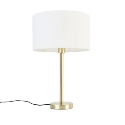 QAZQA Tischlampen|Wohnzimmerlampen*Klassische Tischlampe Messing mit Schirm weiß 35 cm - Simplo