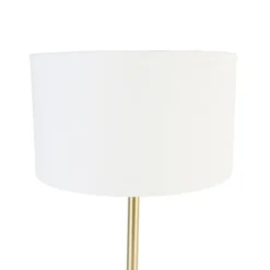 QAZQA Tischlampen|Wohnzimmerlampen*Klassische Tischlampe Messing mit Schirm weiß 35 cm - Simplo