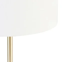 QAZQA Tischlampen|Wohnzimmerlampen*Klassische Tischlampe Messing mit Schirm weiß 35 cm - Simplo