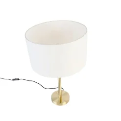 QAZQA Tischlampen|Wohnzimmerlampen*Klassische Tischlampe Messing mit Schirm weiß 35 cm - Simplo