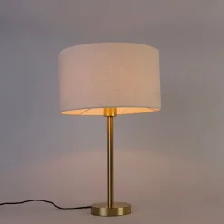 QAZQA Tischlampen|Wohnzimmerlampen*Klassische Tischlampe Messing mit Schirm weiß 35 cm - Simplo