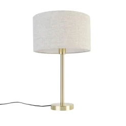QAZQA Tischlampen|Wohnzimmerlampen*Klassische Tischlampe Messing mit Schirm hellgrau 35 cm - Simplo