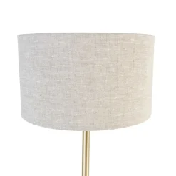 QAZQA Tischlampen|Wohnzimmerlampen*Klassische Tischlampe Messing mit Schirm hellgrau 35 cm - Simplo