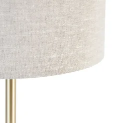 QAZQA Tischlampen|Wohnzimmerlampen*Klassische Tischlampe Messing mit Schirm hellgrau 35 cm - Simplo