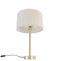 QAZQA Tischlampen|Wohnzimmerlampen*Klassische Tischlampe Messing mit Schirm hellgrau 35 cm - Simplo