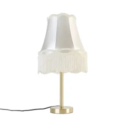 QAZQA Tischlampen|Wohnzimmerlampen*Klassische Tischlampe Messing mit Granny-Schirm creme 30 cm - Simplo