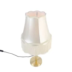 QAZQA Tischlampen|Wohnzimmerlampen*Klassische Tischlampe Messing mit Granny-Schirm creme 30 cm - Simplo